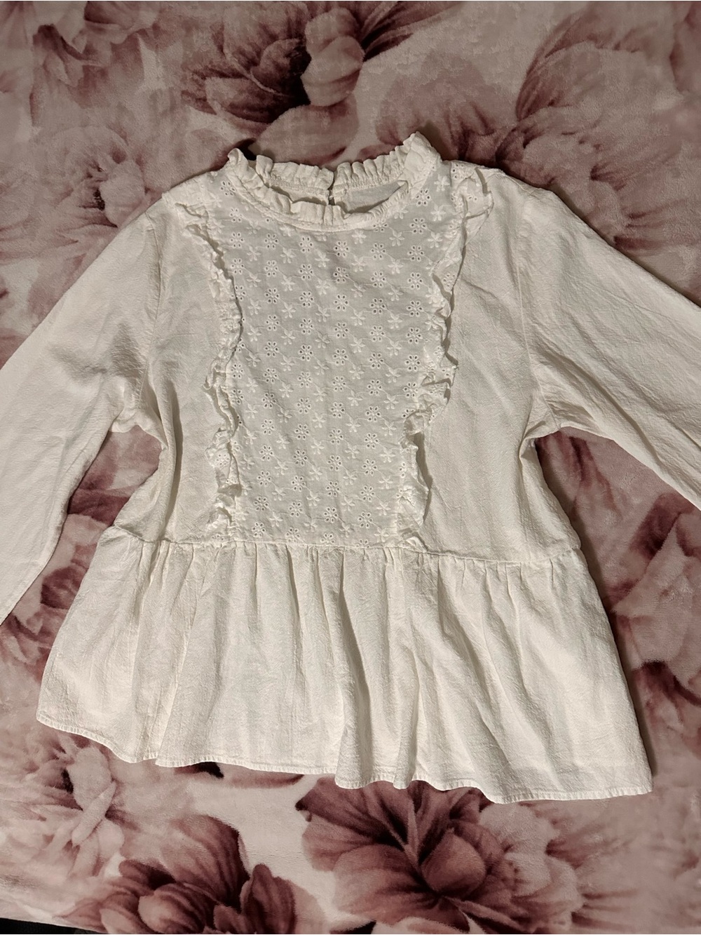Women's White embroidered Ruffle Peplum Top